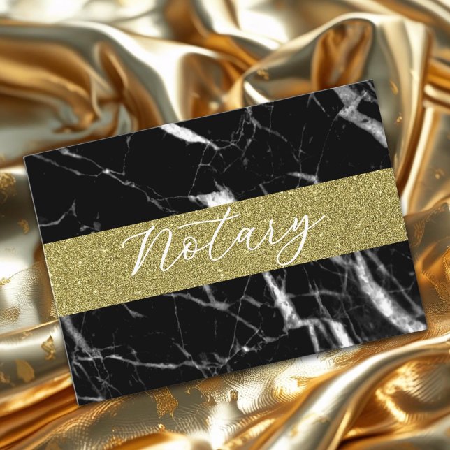 Carte De Visite Élégant script notaire marbre noir parties scintil (Luxury design template for Notary business card )