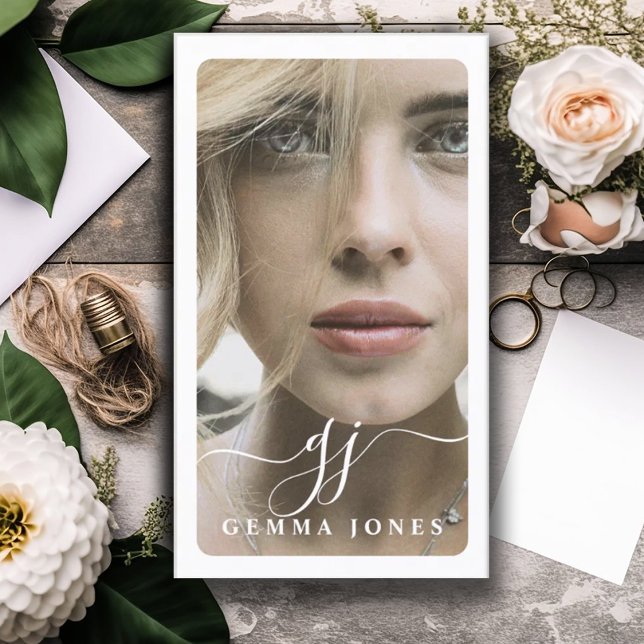 Carte De Visite Élégant script photo Monogramme professionnel (Créateur téléchargé)