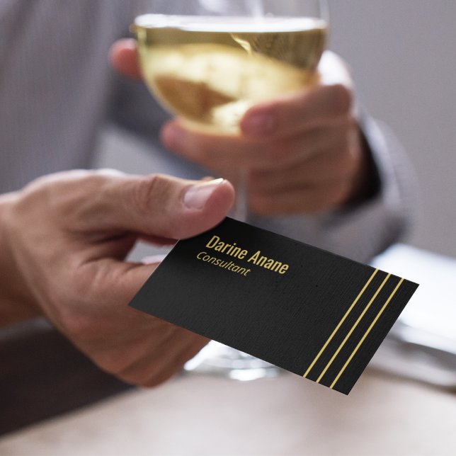Carte De Visite Élégant script professionnel en or et noir rayé (Créateur téléchargé)