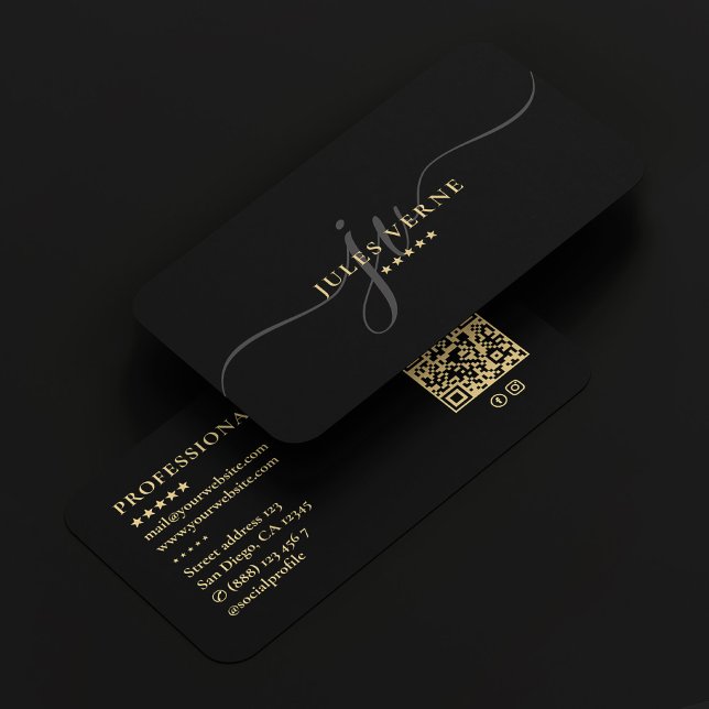 Carte De Visite Élégant script professionnel Monogramme noir minim (Elegant Professional Script Monogram Black Minimal Business Card
)