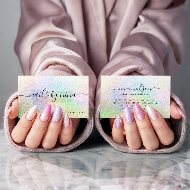 Carte De Visite Élégant script signature holographe arc-en-ciel pa (Elegant script signature holograph rainbow glitter)