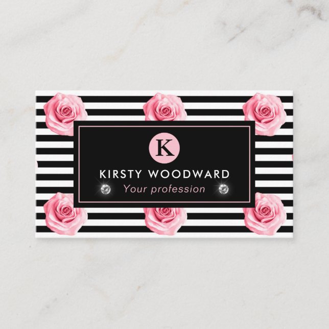 Carte De Visite Élégant Shabby Chic Rose rose et noir Motif (Devant)