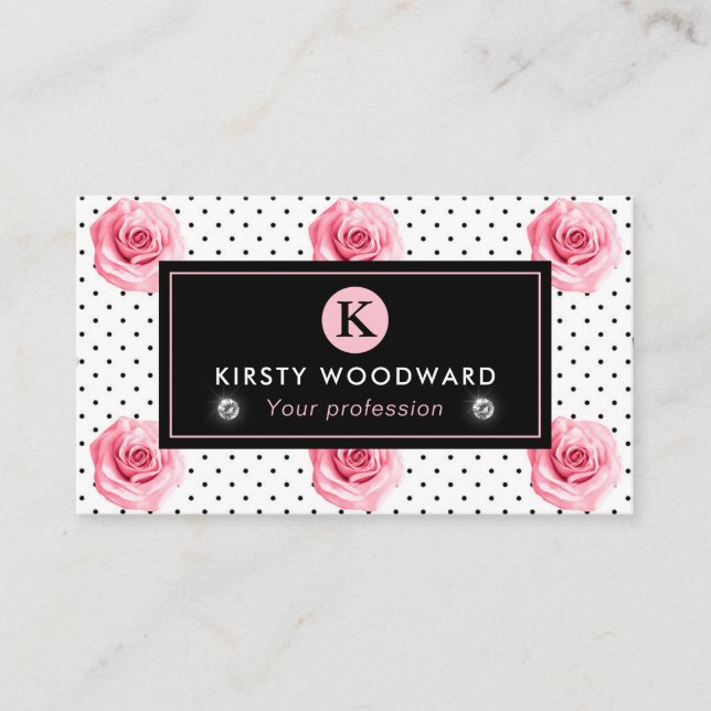Carte De Visite Élégant Shabby Chic Rose rose et noir Motif (Devant)