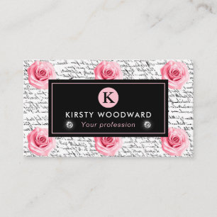 Carte De Visite Élégant Shabby Chic Rose rose et noir Motif