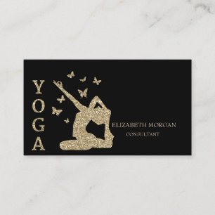 Carte De Visite Élégant silhouette de yoga professionnel pailleté