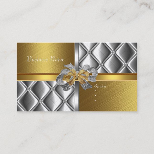 Carte de visite Elegant Silver Gold BowsTile Trim (Devant)