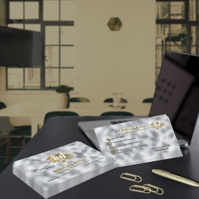 Carte De Visite Elégant Silver Gold Foil Services de nettoyage mod (Créateur téléchargé)