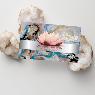 Carte De Visite Elégant Silver Stripe Lotus Marble Or