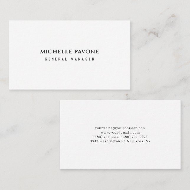 Carte De Visite Élégant Simple Blanc & Noir Professionnel (Devant / Derrière)