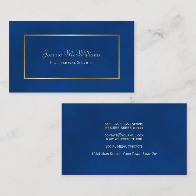 Carte De Visite Élégant Simple Blue & Gold Professionnel (Devant / Derrière)