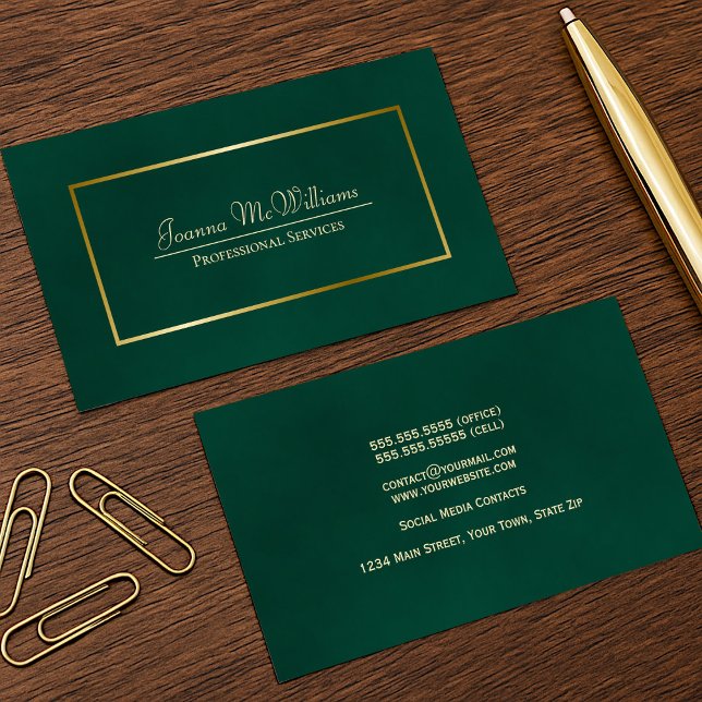 Carte De Visite Élégant simple Emerald Green & Gold Professional (Front/Back)