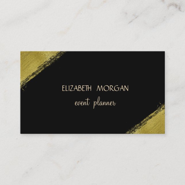 Carte De Visite Élégant Simple Faux Or, Noir (Devant)