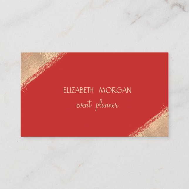 Carte De Visite Élégant Simple Faux Or ,Rouge (Devant)