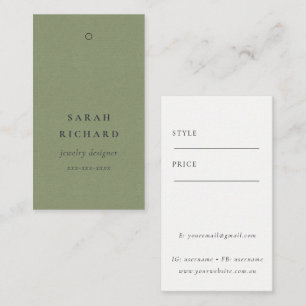 Carte De Visite Élégant Simple Minimal Kraft Green Price Nom de la