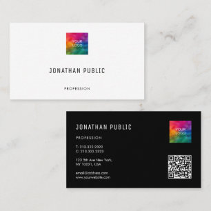 Carte De Visite Élégant simple Modèle personnalisé QR Code Logo Mo