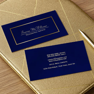 Carte De Visite Élégant Simple Navy Blue & Gold Professionnel
