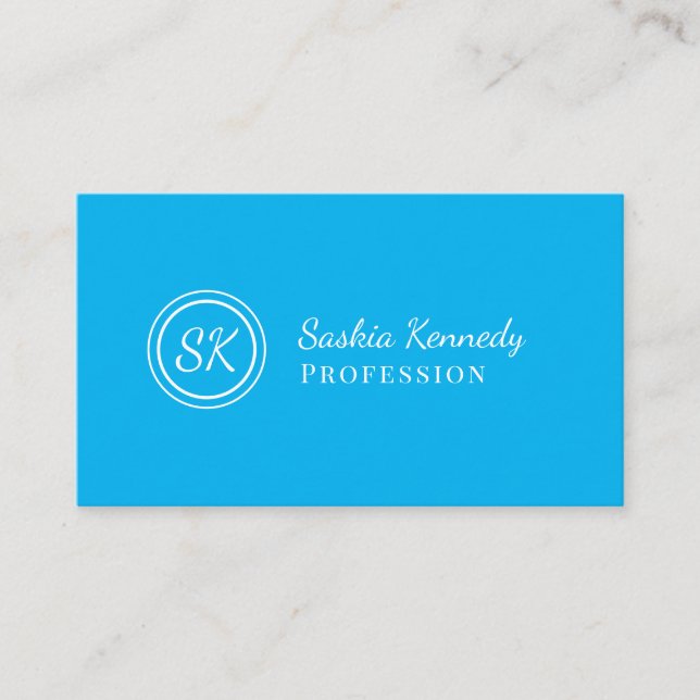 Carte De Visite Élégant Sky Blue Script Professional Monogramme (Devant)