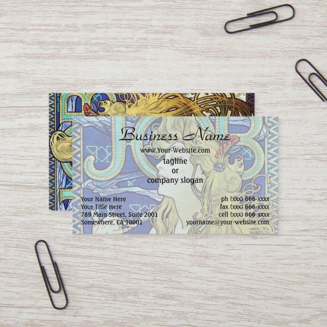 Carte De Visite Elegant Smoke, Job par Alphonse Mucha Art Nouveau (Devant/Arrière en situation)