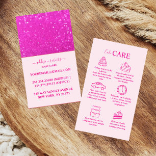 Carte De Visite Élégant soin de gâteau pailleté rose chaud Chic 