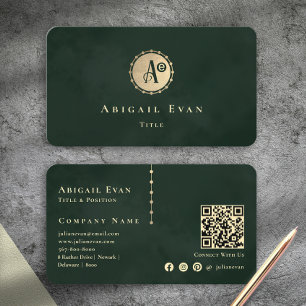 Carte De Visite Élégant Strass Vintage Monogramme Vert Émeraude