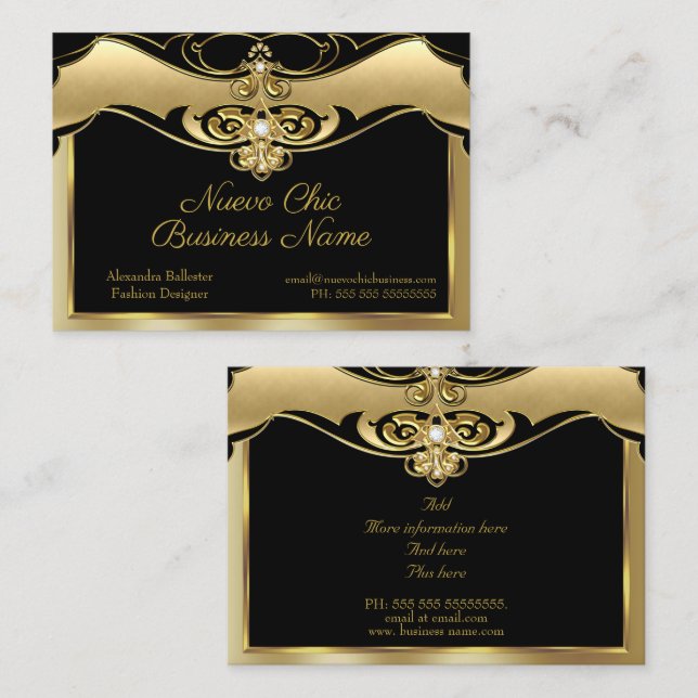 Carte De Visite Élégant Style Mode Beige Or Gems Noir (Devant / Derrière)