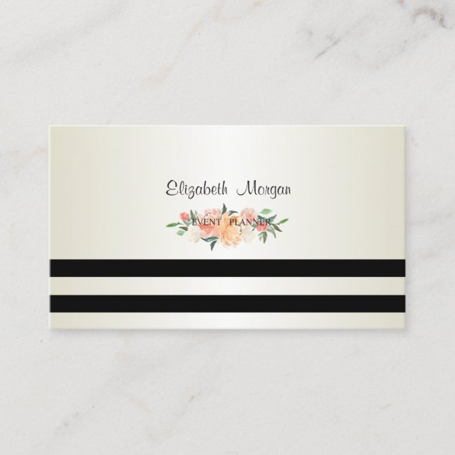 Carte De Visite Élégant Style Moderne, Rayé, Fleurs (Devant)