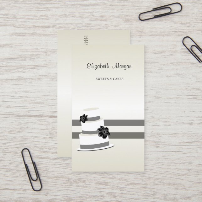 Carte De Visite Élégant Style Moderne, Rayé, Gâteau (Devant/Arrière en situation)