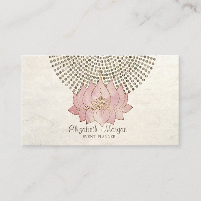 Carte De Visite Élégant Style Professionnel,Points Dorés Lotus (Devant)