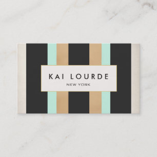 Carte De Visite Elégant style Turquoise Gold et Black Striped