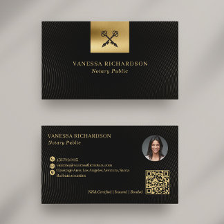 Carte De Visite Élégant stylo croix noir et or Notaire QR