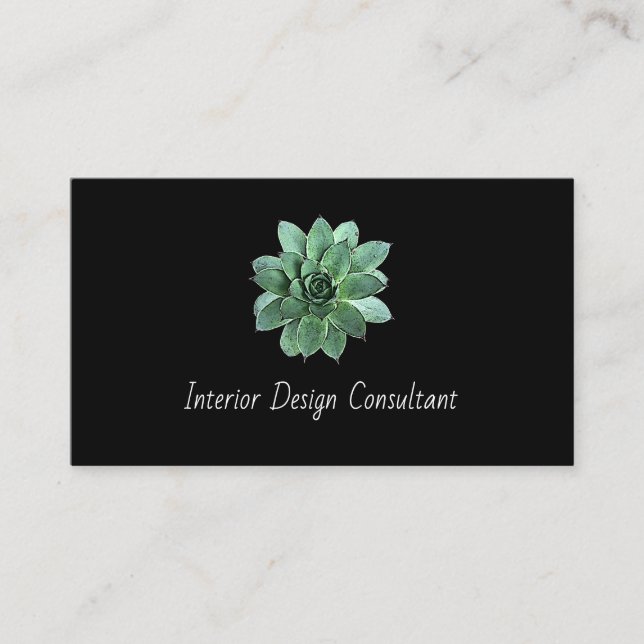 Carte De Visite Elegant Succulent Botanical QR code Black  (Devant)