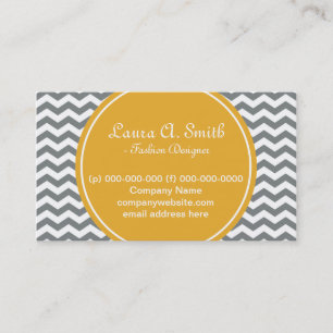 Carte De Visite Elégant, tendance, gris girly, blanc chevron jaune