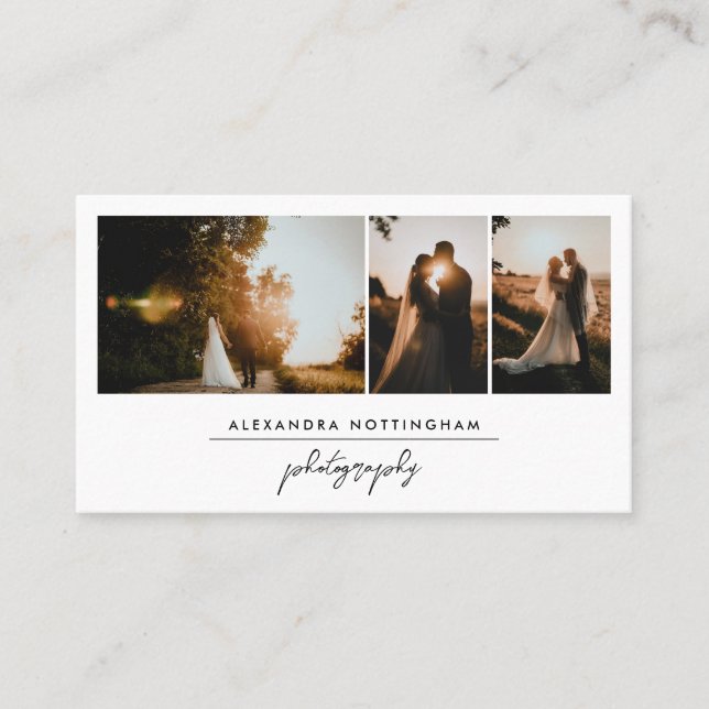 Carte De Visite Elegant Three Photo Collage Wedding Photography (Devant)