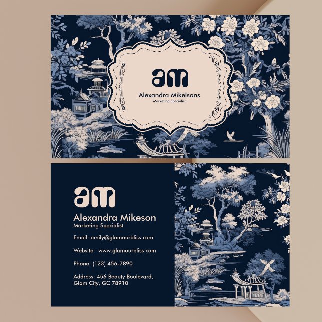 Carte De Visite Elégant Toile Bleue De Jouy (Créateur téléchargé)