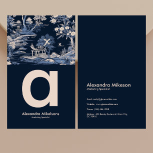 Carte De Visite Elégant Toile Bleue De Jouy