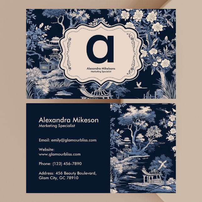 Carte De Visite Elégant Toile Bleue De Jouy (Créateur téléchargé)