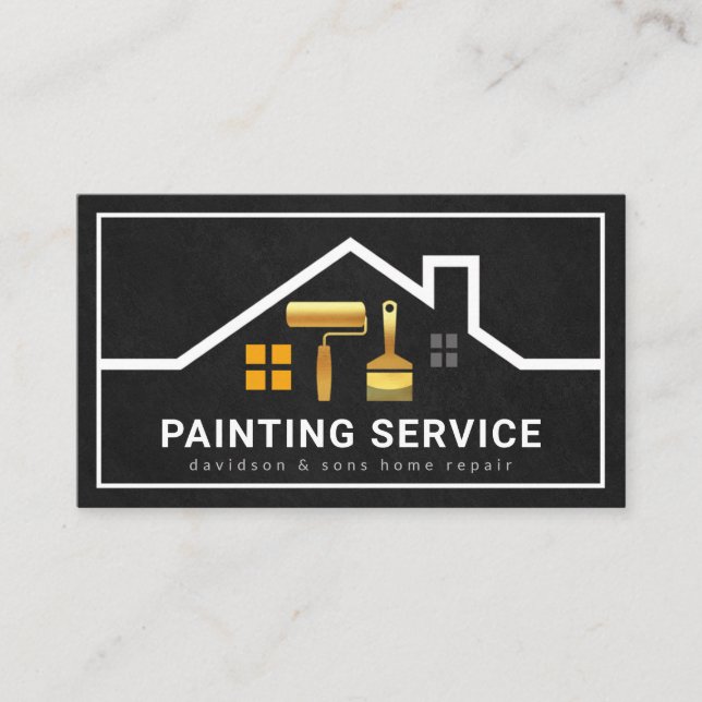 Carte De Visite Élégant toiture de bâtiment cadre Gold Brush (Devant)