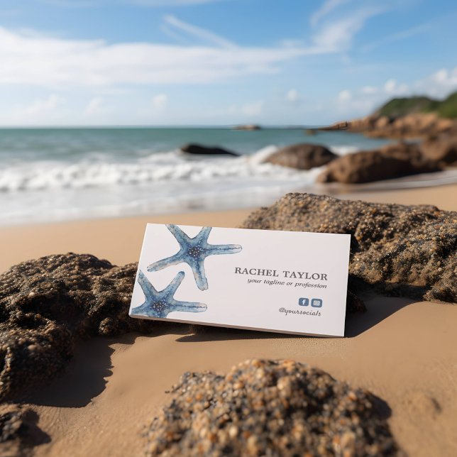 Carte De Visite Elégant Tropical Starfish bleu Plage Côte (STARFISH THEMED BUSINESS CARD FOR TROPICAL BEACH THEMED BUSINESS)