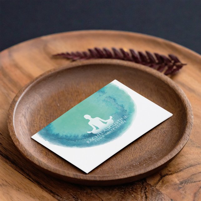 Carte De Visite Elégant Turquoise Aquarelle Yoga Méditation Instru (Créateur téléchargé)