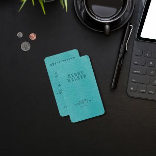 Carte De Visite Elégant Turquoise Faux Vegan Cuir