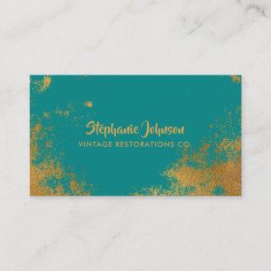 Carte De Visite Elégant Turquoise Gold Grunge Vintage Look