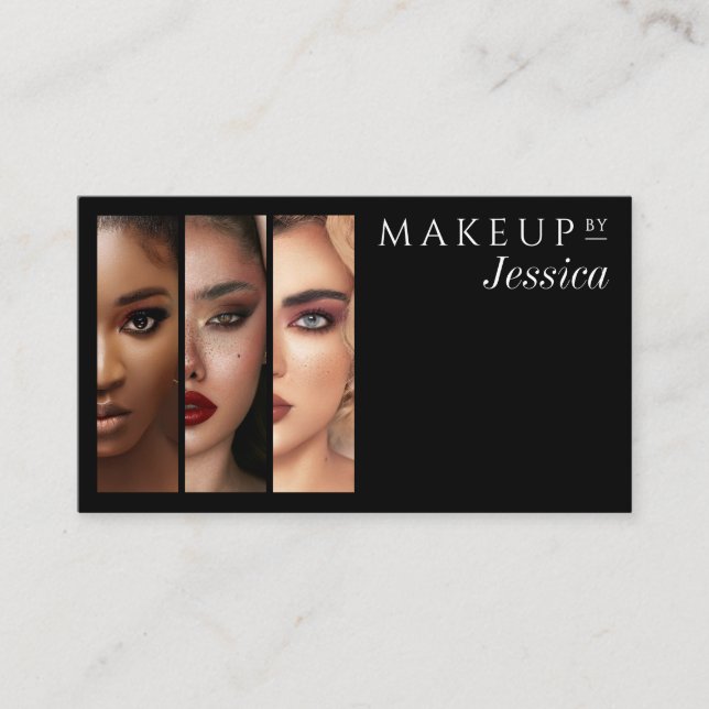Carte De Visite Elegant Typography Black White 3 Photo Makeup (Devant)