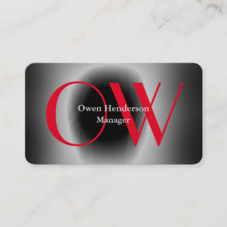Carte De Visite Élégant Unique Gris Noir Rouge Monogramme