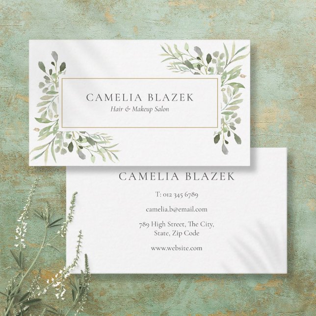 Carte De Visite Élégant Verdure Feuille Professionnel (Elegant Greenery Floral Professional Business Card)