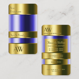 Carte De Visite Élégant Verre Or Optique Flux Bleu 3D Monogramme