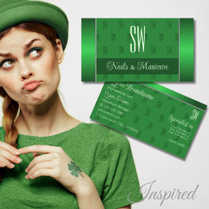 Carte De Visite Élégant Vert avec Initiales Motif Professionnel