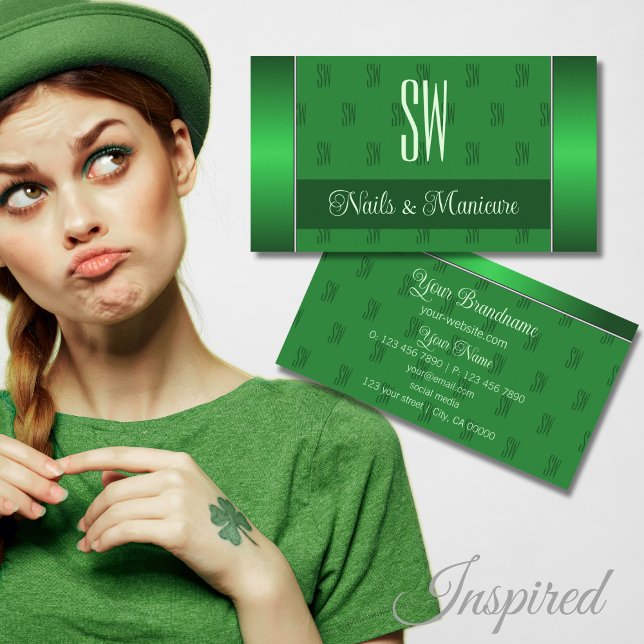 Carte De Visite Élégant vert avec Monogram Motif Professional (Créateur téléchargé)