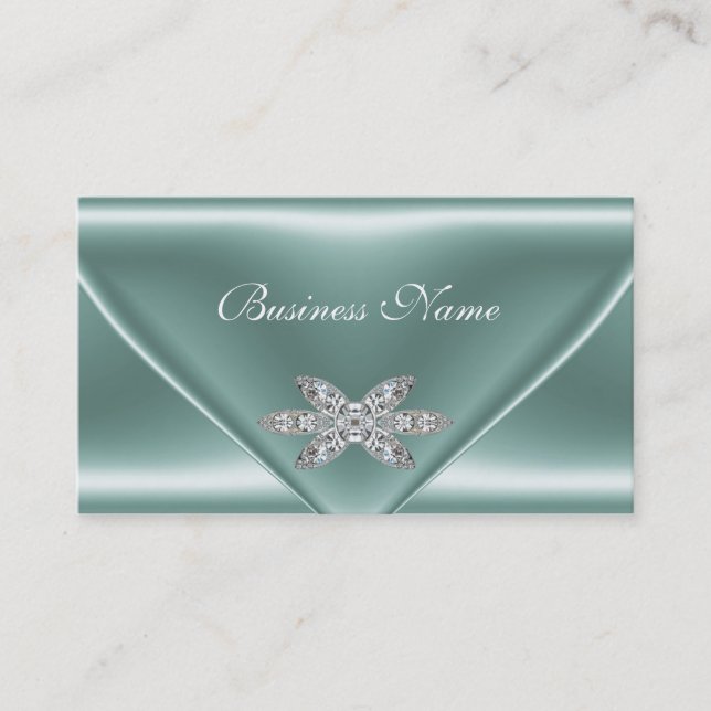 Carte De Visite Élégant Vert Menthe Argent Bijou Diamant (Devant)