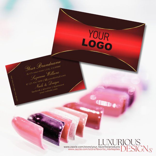 Carte De Visite Élégant vin rouge avec bordure or et logo élégant (Créateur téléchargé)