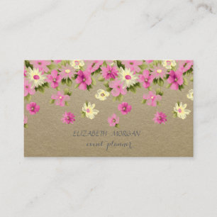 Carte De Visite Élégant Vintage, Kraft, Fleurs